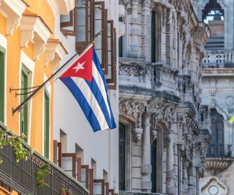 A Cuban flag hanging in old Havana
