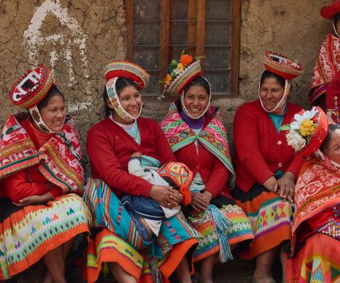 Indigenous women of Peru wearing colourful clothing