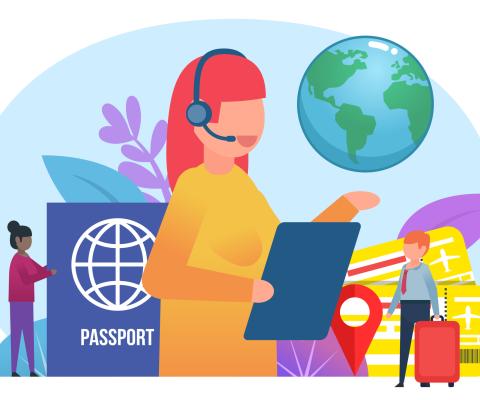 Cartoon graphic showing an agent with a headset