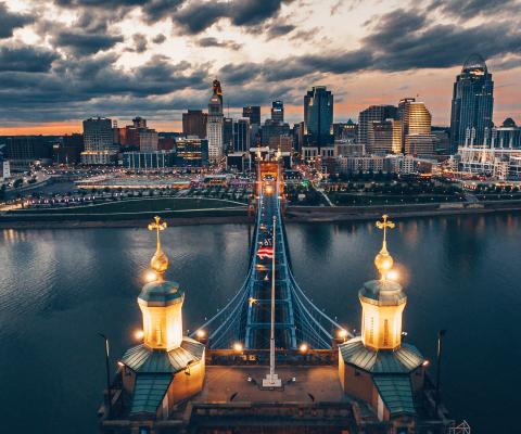 The Cincinnati Skyline Above the Roebling Bridge