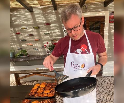 James sweats over some sweet potato rostis at Figs on the Funcho