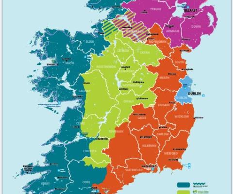 Map showing the regions of the island of Ireland