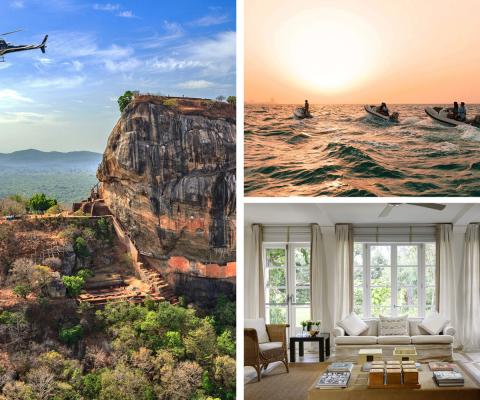 XO Private (clockwise from left): Ayu In The Wild, Sigiriya Lion Rock Sri Lanka; Happy Travel, sunset boat tour Dubai; Collezione Em's Villa Roma Imperiale