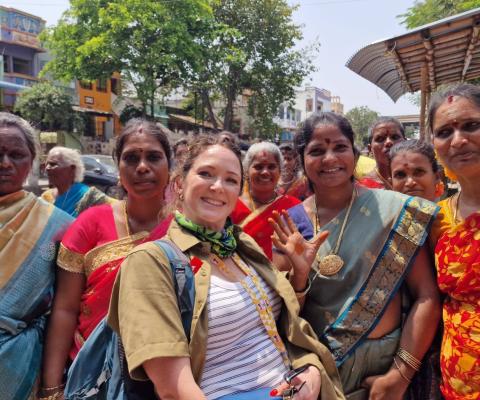 Jo O'Connell taking selfie with local Indian women