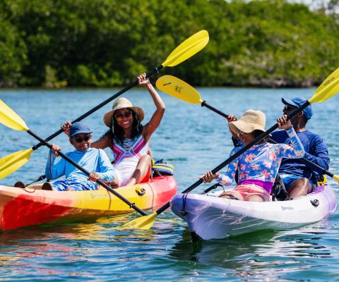Family kayaking in Florida Bay Key Largo 