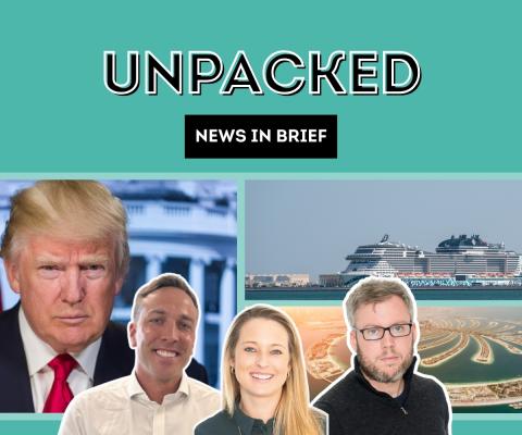 Donald Trump, ship and Dubai with podcast hosts
