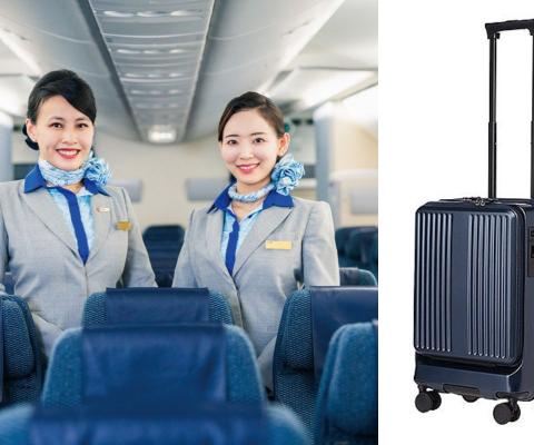 Cabin crew smiling on ANA airline and seperate suitcase image