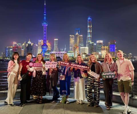 Jackie (centre) with the fam trip group in Shanghai 