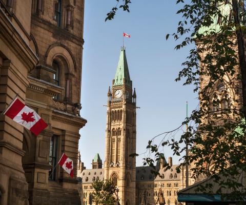 Ottawa's Parliament Hill with parliament building and peace tower