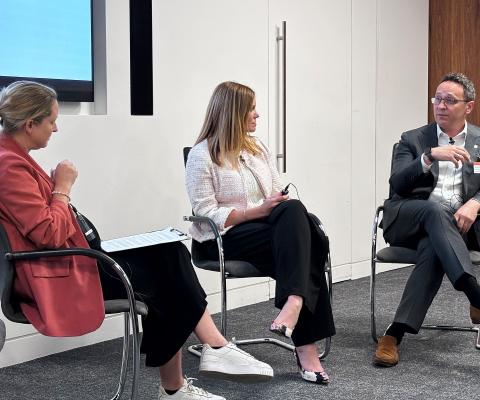 InteleTravel's Kelly Cookes and Royal Caribbean's Gerard Nolan join TTG's Sophie Griffiths for a panel session