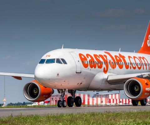 An easyJet aircraft on the runway in Prague