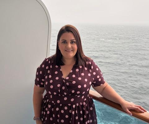 Woman smiling on cruise balcony