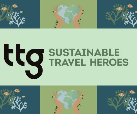 Graphic with words saying TTG Sustainable Travel Heroes