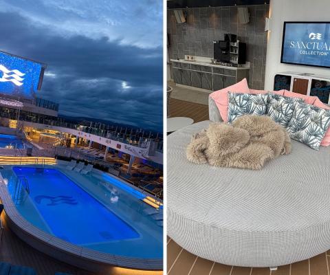Cruise ship with pool at night