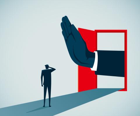 Graphic image of person blocking door