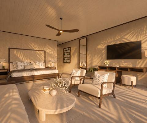 Hotel room at Carlisle Bay with calming interiors