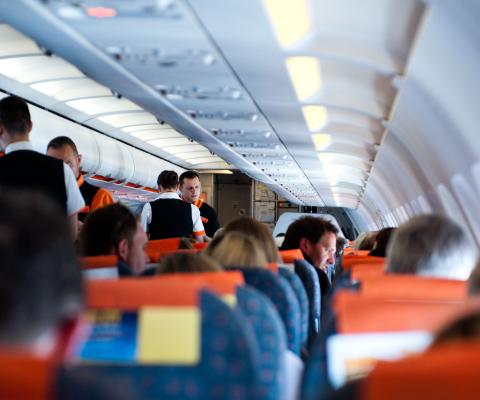 An easyJet aircraft showing the flight's cabin crew