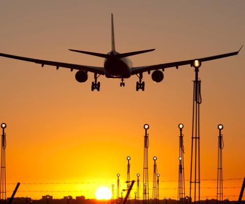 Plane flying over Palma airport