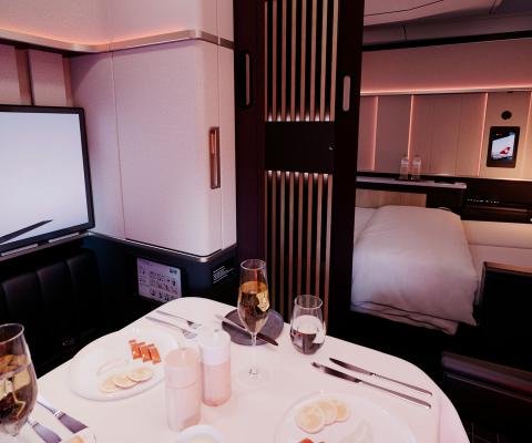 The exclusive SWISS First Grand Suite offers a private, fully secluded space