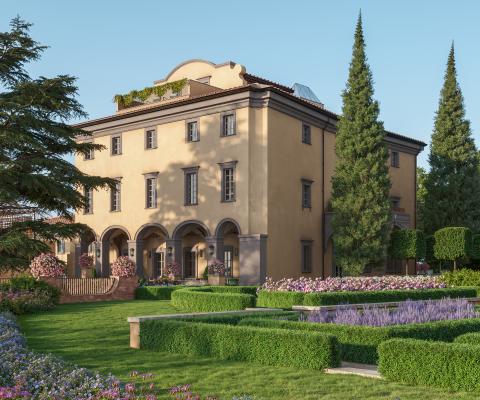Exterior picture of Borgo Pignano Florence and surrounding gardens