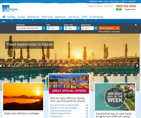 Saga Travel homepage