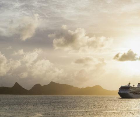Cruise ship ocean sunset