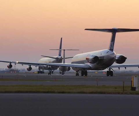 SAS jets queuing for take off