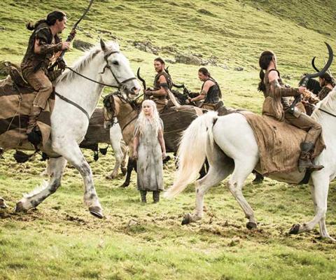 Daenarys Targaryan with the Dothraki on set in Northern Ireland