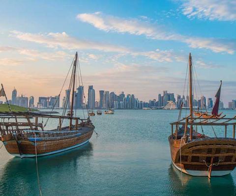 Boats moored in Qatar