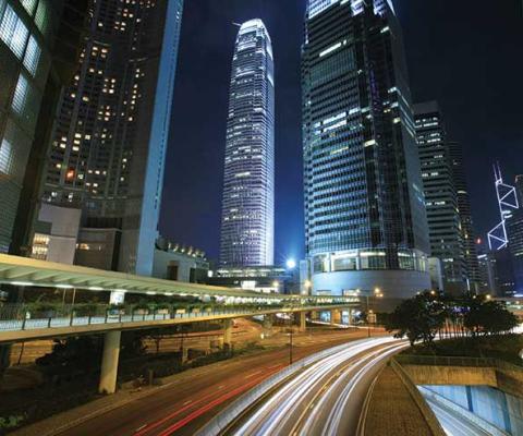 Traffic through downtown Hong Kong