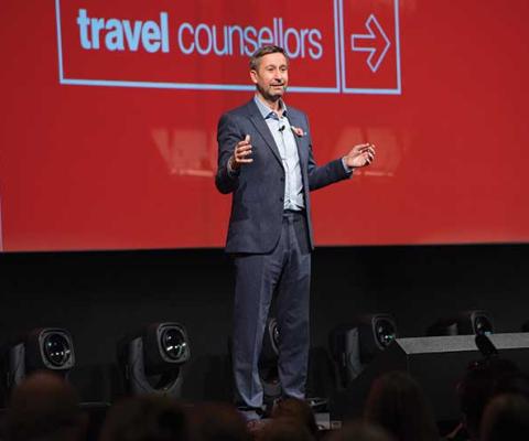 Steve Byrne on stage at TC conference