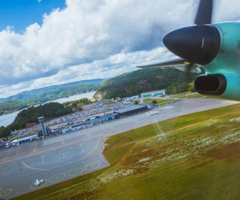 An aircraft landing at Kristiansand. Picture: Ronald Griffin