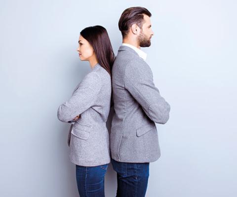 Man and woman back to back