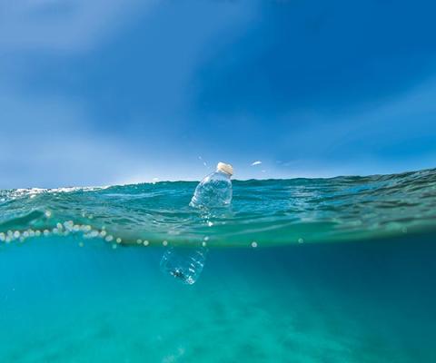 Plastic bottle floating in the sea