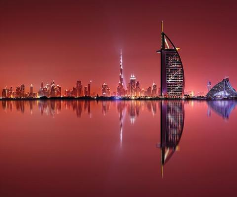 Dubai by red night sky