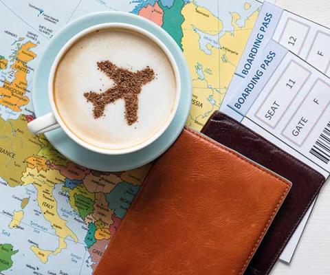 Flight plans, maps, coffee