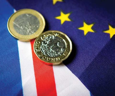 Brexit, pound, euro flags