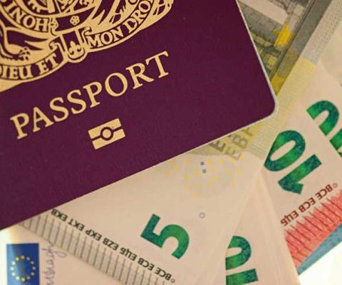 Passport and euro notes