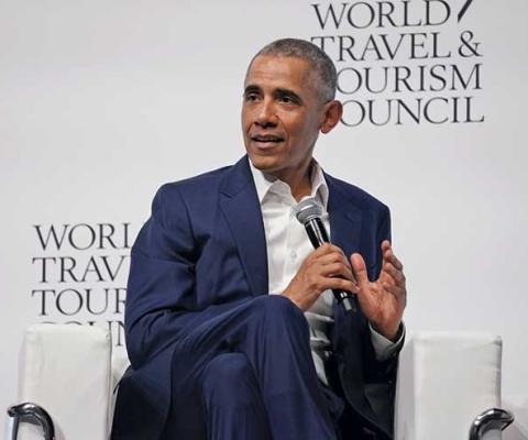 Obama talking at World Travel & Tourism Council