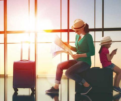 Waiting in departure lounge in the sun