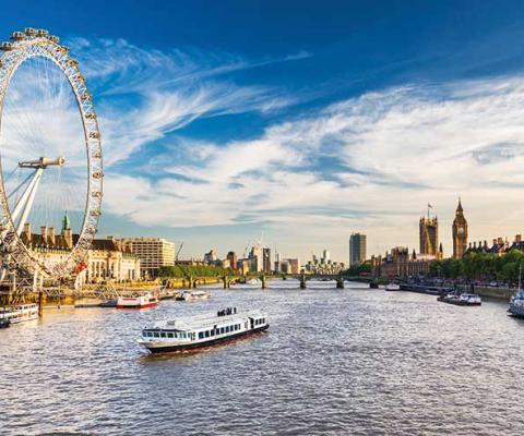 View of the River Thames with London Eye and Parliament