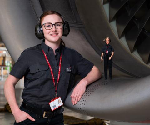 A Virgin Atlantic engineer and Barbie wear the same uniform