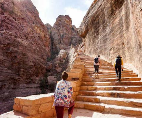 Intrepid Travel hikers in Jordan's Petra.