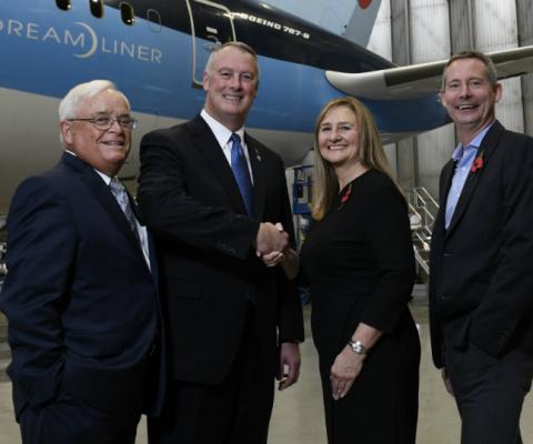 Andrew Flintham and Dawn Wilson from Tui, and Greg Donovan and Jack L. Ryals from the airport