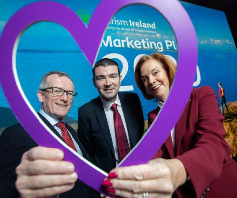 Tourism Ireland boss Niall Gibbons, tourism minister Brendan Griffin and chair Joan O'Shaughnessy