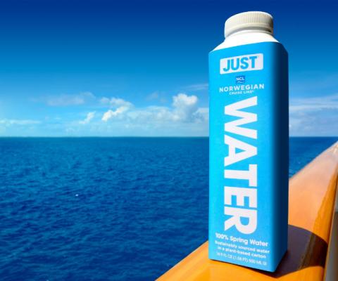 One of Just Goods' recyclable bottles that will be used on Norwegian Cruise Line's ships