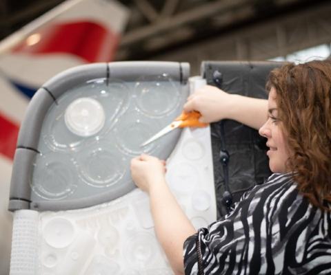 Eco-artist Sarah Turner was commissioned by BA to highlight its plastics pledge