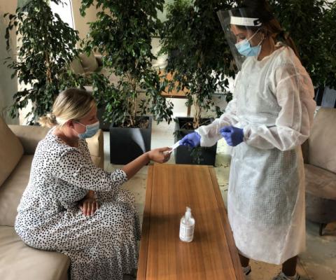 Checking into the resort offering Covid tests on arrival