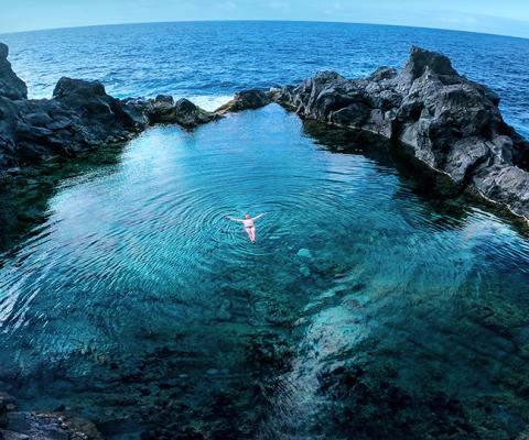 Swimming in a natural pool in the north of Tenerife