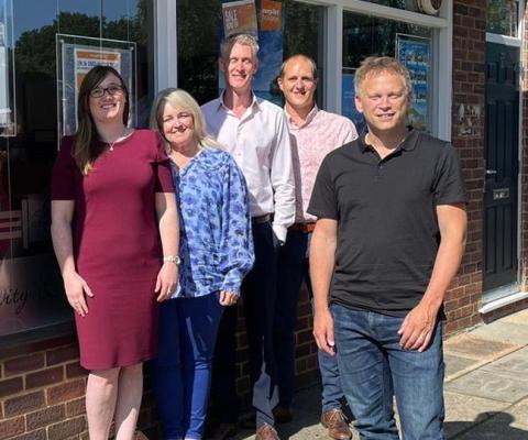 Grant Shapps met with the team at Off Broadway Travel in his constituency (Credit: Off Broadway Travel/Twitter)